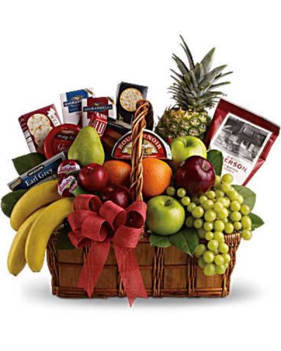 Wow them with this beautiful arrangement of fresh fruits, gourmet cheeses and crackers.

With so much to choose from, this is the perfect gift to send to a family or to the team at the office.

Whether you’re congratulating them for a job well done, thanking them for their efforts, or sending your deepest sympathy, this basket will be well received, no matter the occasion.
